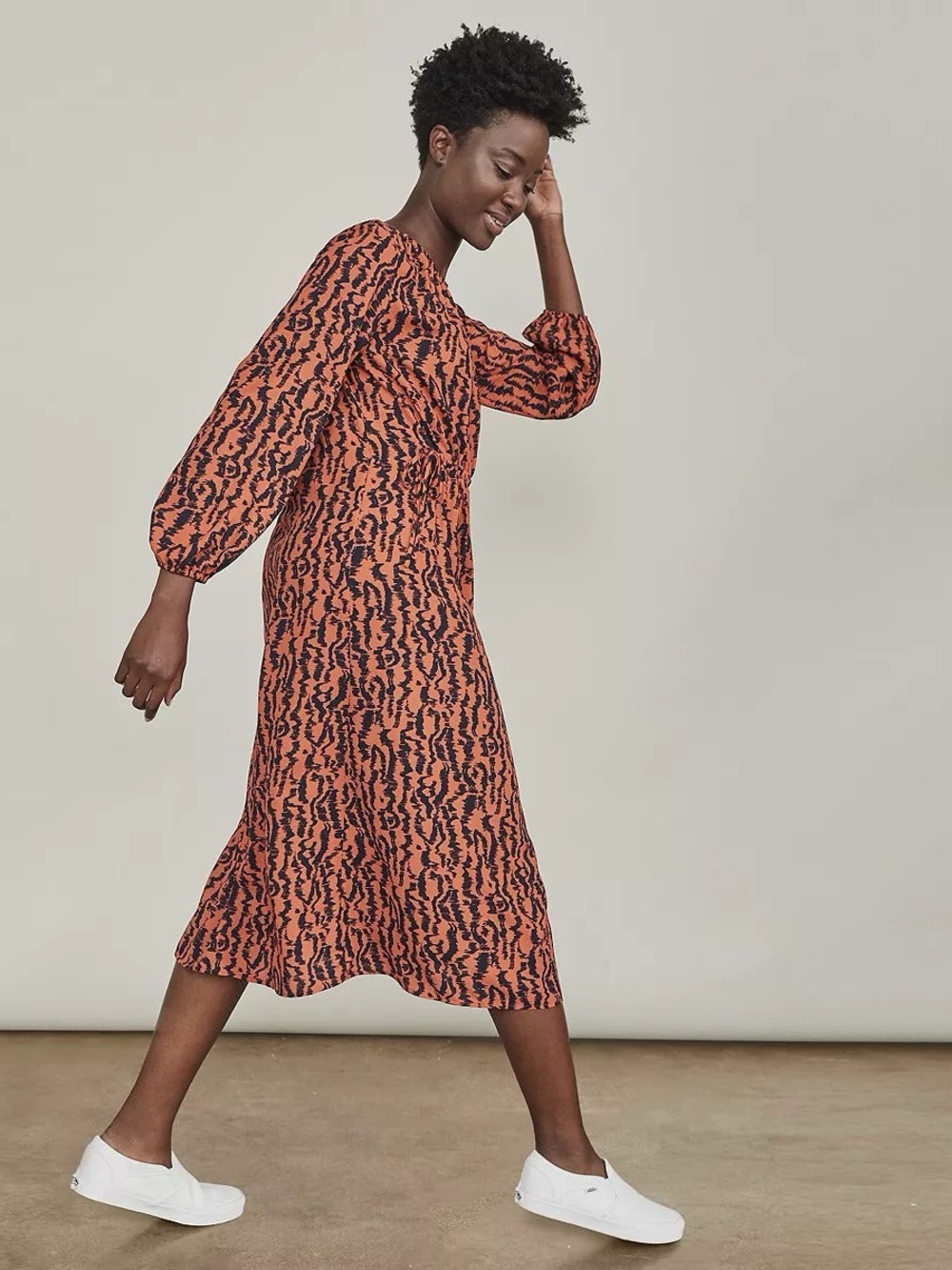 Elizabeth and James Rust and Black Abstract Midi Dress